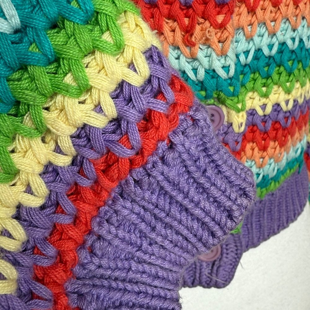 Vintage 80s Sweater Cute Rainbow Stripe 100 per cotton cardigan.  FAB! Large - Picture 5 of 9